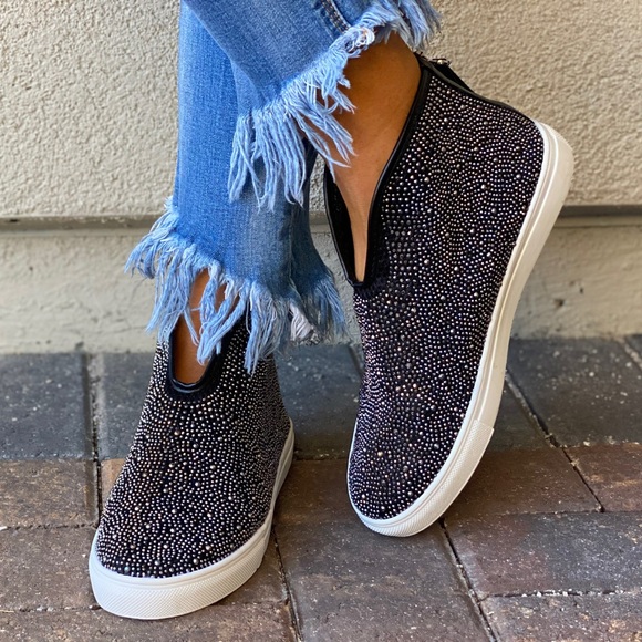 Rhinestone Embellished Laceless High Top Sneakers - Picture 3 of 16